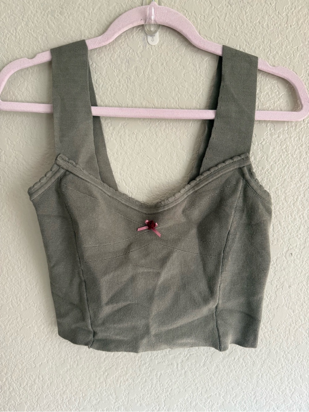 NEW Free People Olive Cropped Tank with Pink Bow Accent